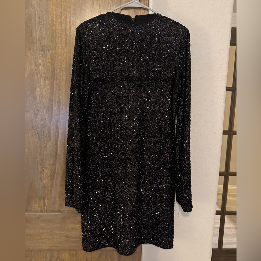 & Other Stories Black sequin mini Dress Long Sleeve Mock Neck